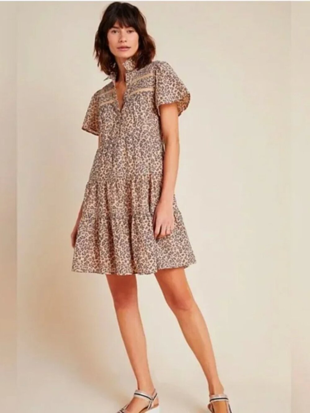 Anthropologie Georgina Leopard Print Tiered Dress XS